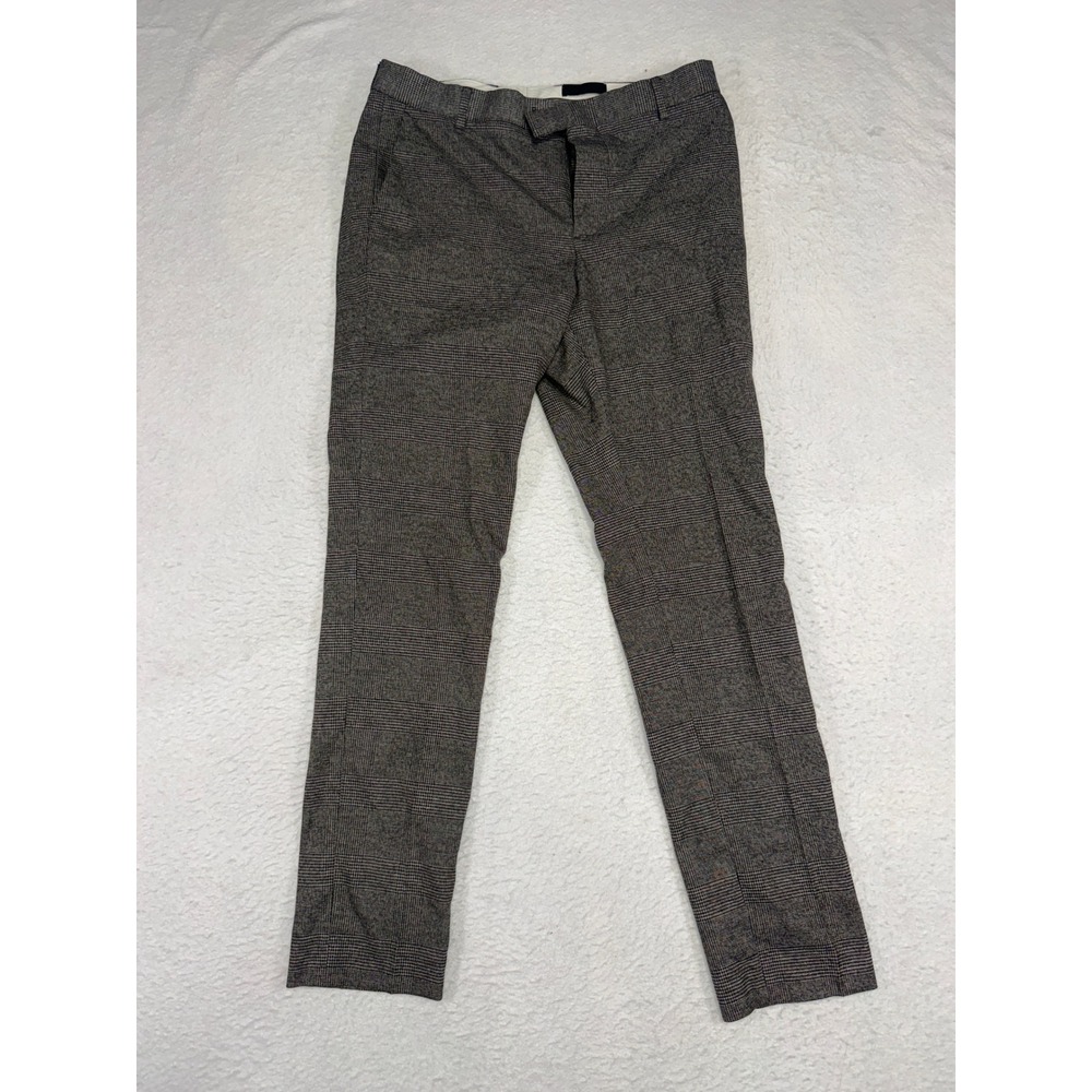 HM Mens Skinny Fit Plaid Dress Pants Brown Black 32R Trousers P/N 0867463 2